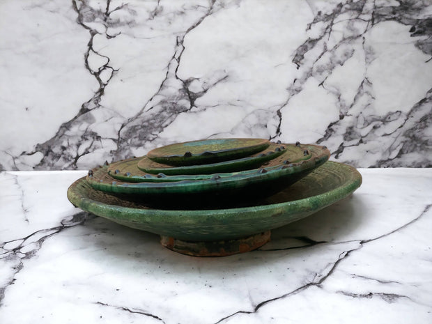Tamegroute Plates, Handmade Plates, Plate Green Glazed Pottery, Pedestal Plate, Serving Plate, nesting Plates, Plate set handmade in Morocco