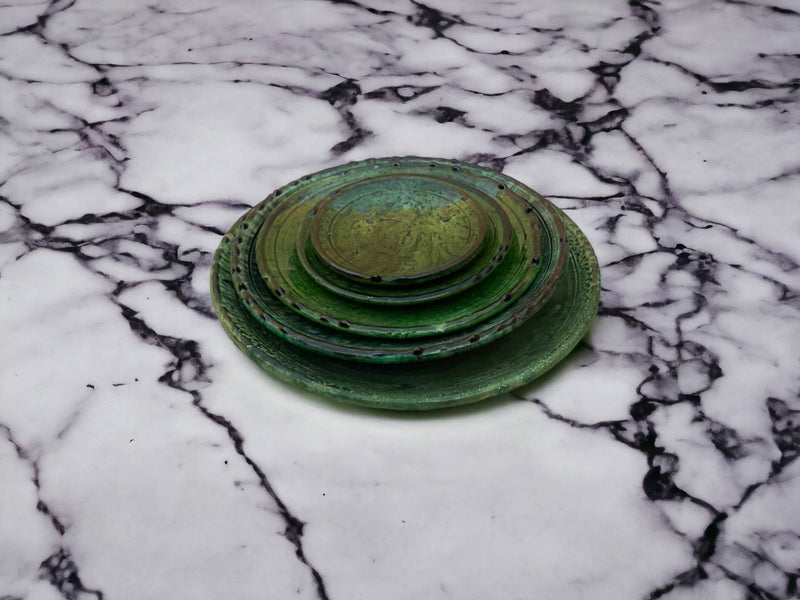 Tamegroute Plates, Handmade Plates, Plate Green Glazed Pottery, Pedestal Plate, Serving Plate, nesting Plates, Plate set handmade in Morocco