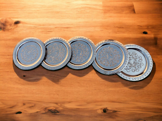 Handmade Silver Moroccan metal coasters, Set Of 6, Solid Brass Coasters & Serving Tray Bundle, Brass Copper Coasters, Silver Plated Coasters