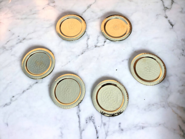 Handcrafted Brass Moroccan metal Coasters Set Of 6, Solid Brass Coasters & Serving Tray Bundle, Copper Coasters,  Silver Plated Coasters