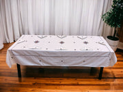 Rectangular Hand Embroidered Table cloth and 12 napkins, Moroccan Embroidered Linen, heartwarming gift, White Embroidered cotton tablecloth.
