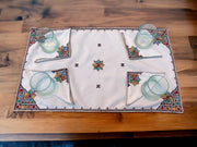 Embroidered Tray Cover & Napkins, Authentic Moroccan Hand embroidered linen Tray cloth + 6 napkins, Orange Tray Cover, heartwarming gift.