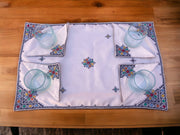 Embroidered Tray Cover & Napkins, Authentic Moroccan Hand embroidered linen Tray cloth + 6 napkins, Tray Cover, heartwarming gift.