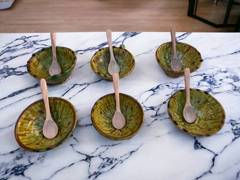 Set of 6 Tamegroute Bowls, Tamegroute Bowls Ochre Glazed Pottery, Set of 6 ceramic bowls, Tamegroute bowls, each handmade in Morocco.