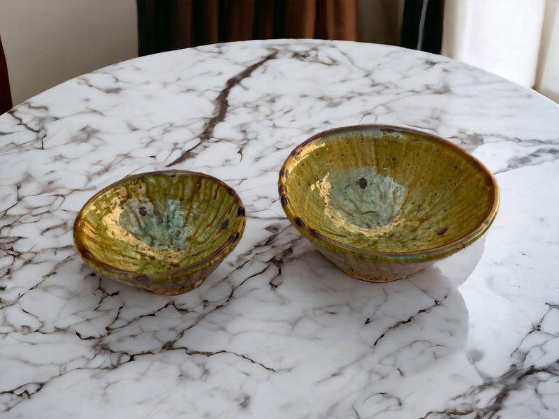 Set of 6 Tamegroute Bowls, Tamegroute Bowls Ochre Glazed Pottery, Set of 6 ceramic bowls, Tamegroute bowls, each handmade in Morocco.