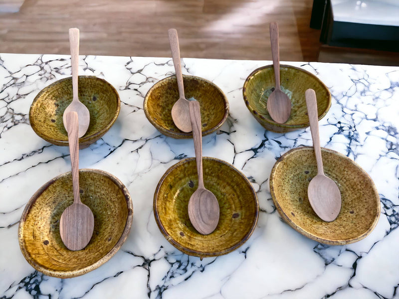 Set of 6 Tamegroute Bowls, Tamegroute Bowls Ochre Glazed Pottery, Set of 6 ceramic bowls, Tamegroute bowls, each handmade in Morocco.