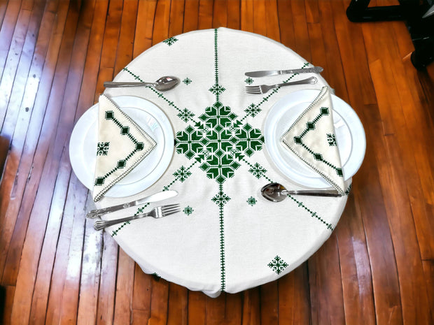 Green Hand Embroidered Table cloth and napkins, a magnificent decoration to add a Moroccan touch to your home. - handmade by Moroccantastics - embroidered