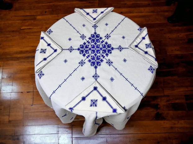 Royal blue Hand Embroidered Table cloth and napkins, a magnificent decoration to add a Moroccan touch to your home. - handmade by Moroccantastics - embroidered