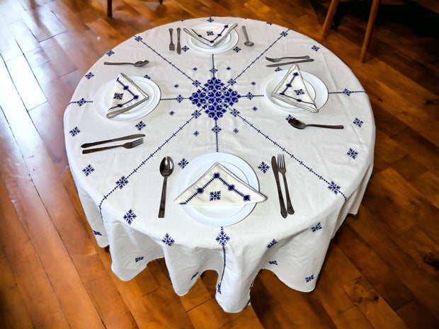 Royal blue Hand Embroidered Table cloth and napkins, a magnificent decoration to add a Moroccan touch to your home. - handmade by Moroccantastics - embroidered