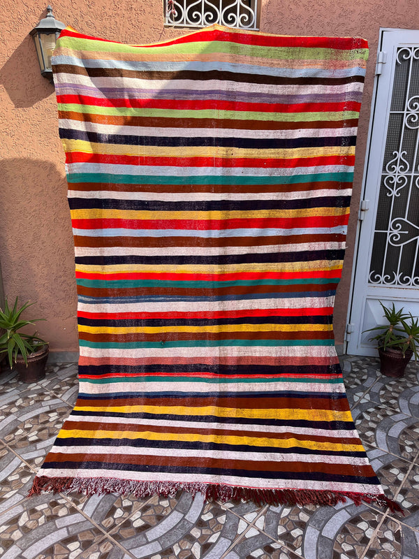 Moroccan Vintage Berber Striped Kilim Rug: Explore Enduring Beauty