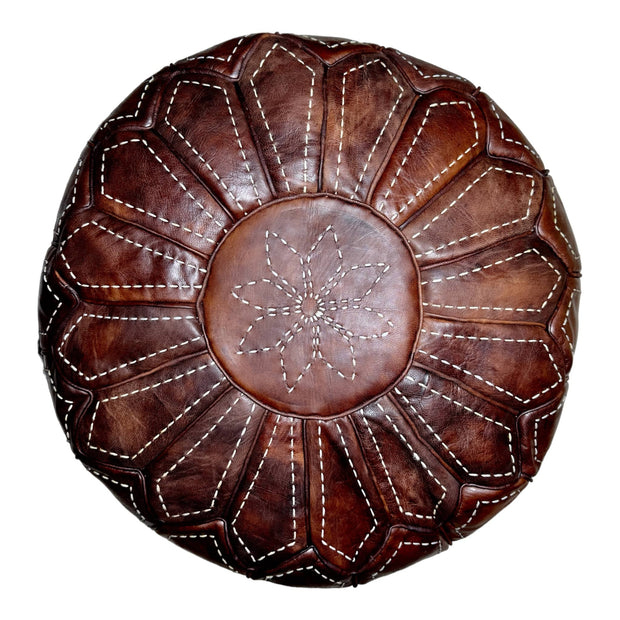 Moroccan Brown Round Pouf: A Rustic Touch of Elegance