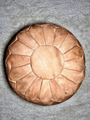 Naturally Tanned Round Leather Ottoman Pouf - handmade by Moroccantastics - leather work, round pouf