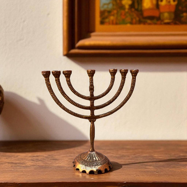 Vintage Brass Menorah – Jerusalem Engraving  Judaica