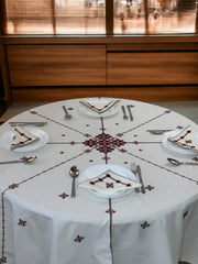 Burgundy Hand Embroidered Table cloth and napkins, a magnificent decoration to add a Moroccan touch to your home. - handmade by Moroccantastics - embroidered