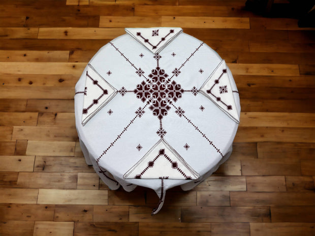Burgundy Hand Embroidered Table cloth and napkins, a magnificent decoration to add a Moroccan touch to your home. - handmade by Moroccantastics - embroidered