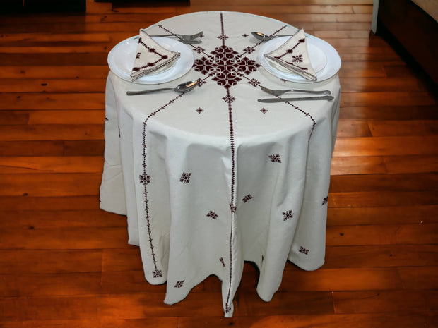 Burgundy Hand Embroidered Table cloth and napkins, a magnificent decoration to add a Moroccan touch to your home. - handmade by Moroccantastics - embroidered