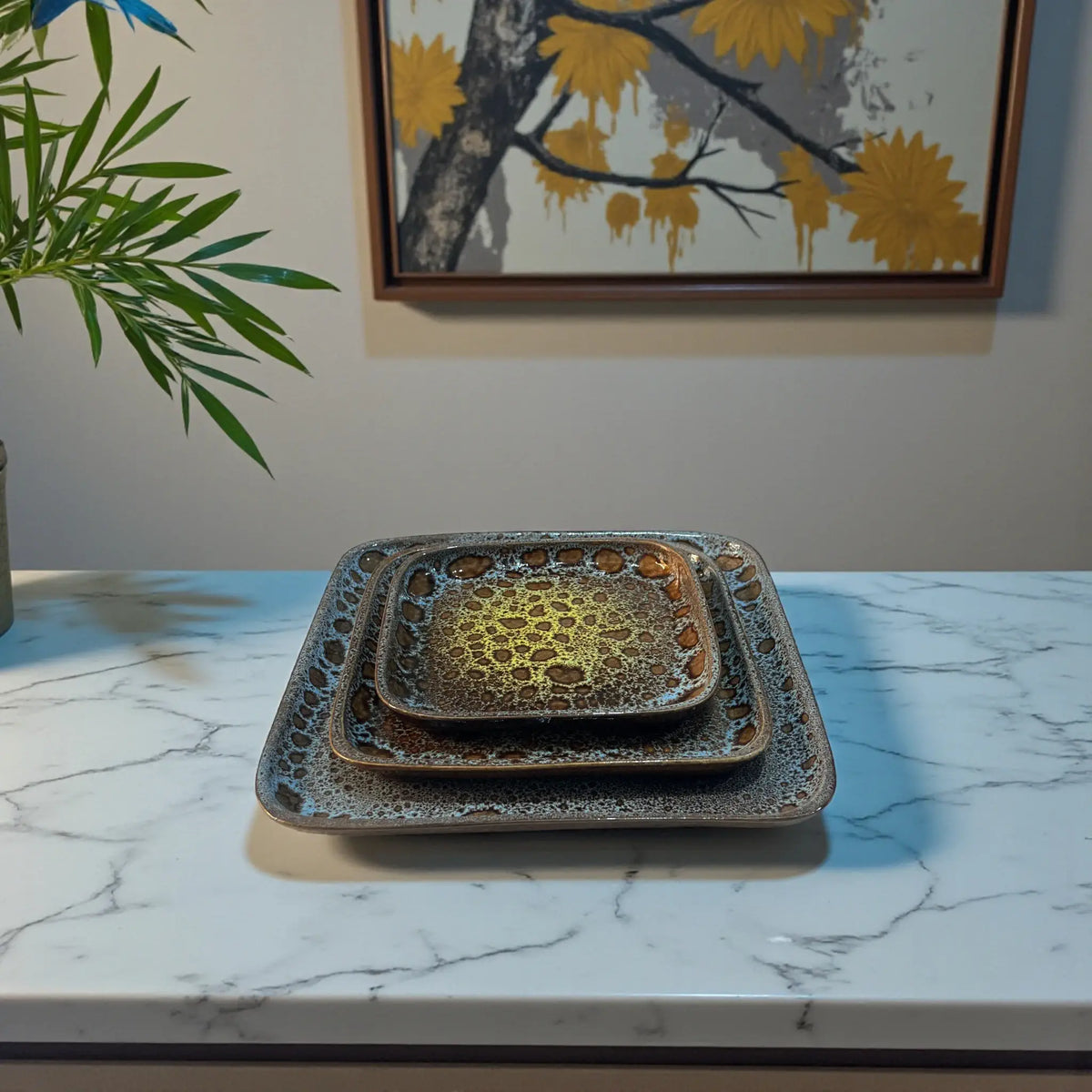 Handmade Moroccan ceramic plate with speckled glaze and organic kiln texture