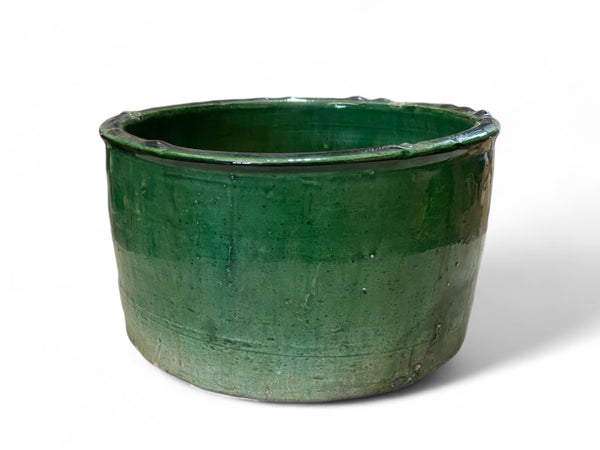 Handmade Moroccan Vintage Shaded Green Glaze Tamegroute Planter/Pot: Unique Ceramic Pottery for Plants