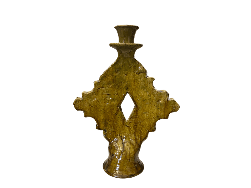 Handmade Tamegroute Ochre Ceramic Candle Holders - Star Design
