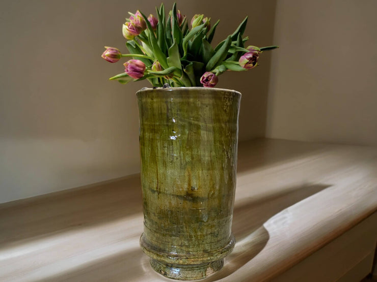 Artisan Handmade Moroccan Tamegroute  Ochre Glazed Vase