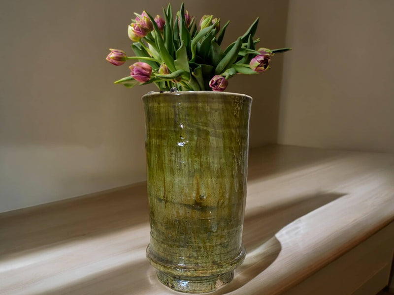 Artisan Handmade Moroccan Tamegroute  Ochre Glazed Vase
