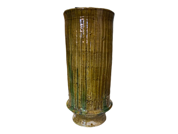 Artisan Handmade Moroccan Tamegroute  Ochre Glazed Ribbed Pot / Vase