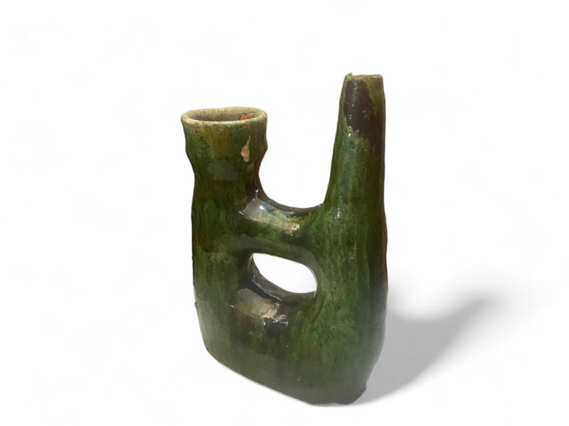 Handcrafted Moroccan Green Tamegroute Large  Pipe Sculpture- Candlestick Holder / Vase