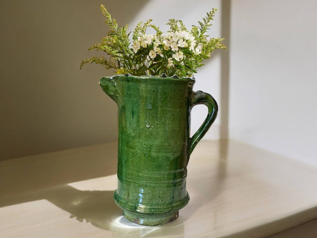 Artisan Handmade Moroccan Tamegroute  Green  Glazed Vase