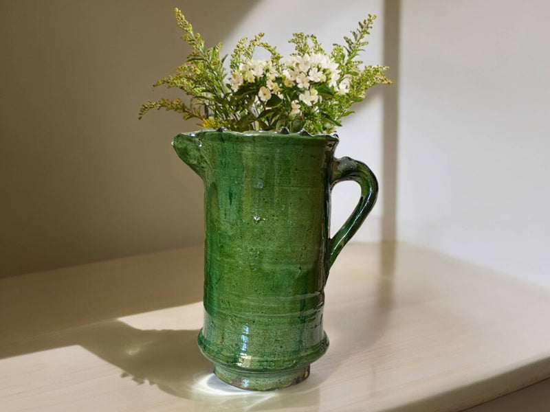 Artisan Handmade Moroccan Tamegroute  Green  Glazed Vase