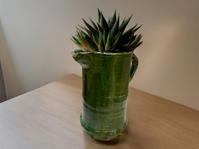 Artisan Handmade Moroccan Tamegroute  Green  Glazed Vase