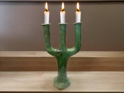 Handcrafted Moroccan Green Tamegroute Large 3-Branch Candlestick Holder