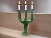 Handcrafted Moroccan Green Tamegroute Large 3-Branch Candlestick Holder