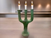 Handcrafted Moroccan Green Tamegroute Large 3-Branch Candlestick Holder