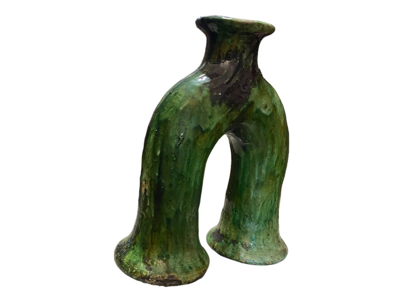 Handcrafted Moroccan Green Tamegroute Elephant's Foot Candlestick Sculpture