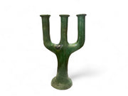Handcrafted Moroccan Green Tamegroute Large 3-Branch Candlestick Holder
