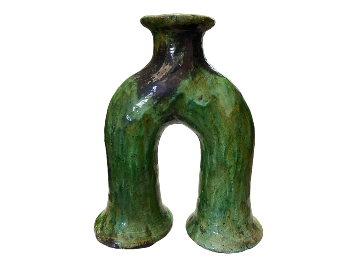 Handcrafted Moroccan Green Tamegroute Elephant's Foot Candlestick Sculpture