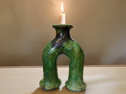 Handcrafted Moroccan Green Tamegroute Elephant's Foot Candlestick Sculpture