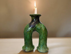 Handcrafted Moroccan Green Tamegroute Elephant's Foot Candlestick Sculpture