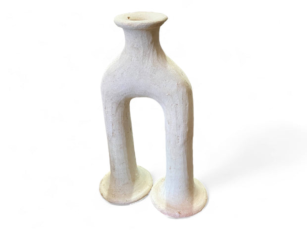 Handcrafted Unglazed Tamegroute Abstract Ecru Big Elephant's Foot Candlestick Sculpture