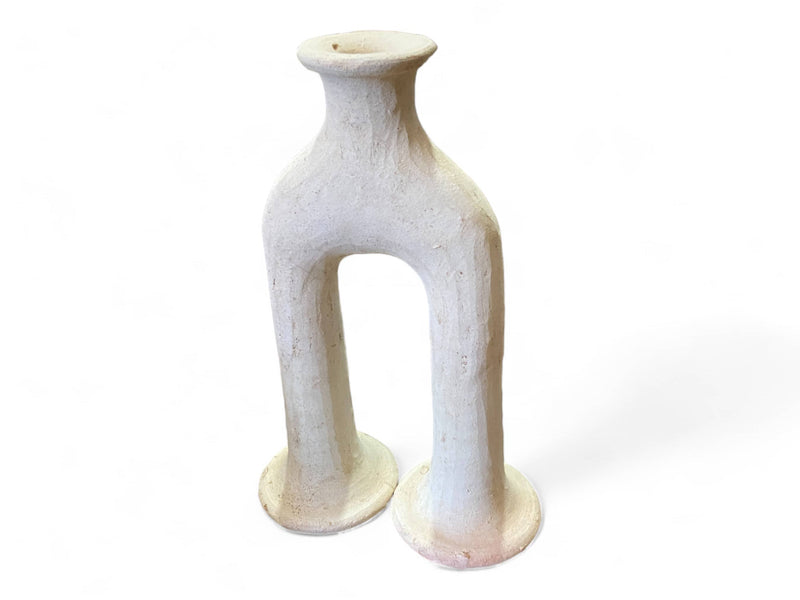 Handcrafted Unglazed Tamegroute Abstract Ecru Big Elephant's Foot Candlestick Sculpture