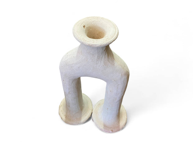 Handcrafted Unglazed Tamegroute Abstract Ecru Big Elephant's Foot Candlestick Sculpture