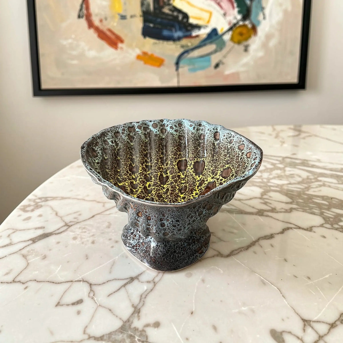 handmade moroccan ceramic pedestal fruit bowl textured glaze decorative bowl