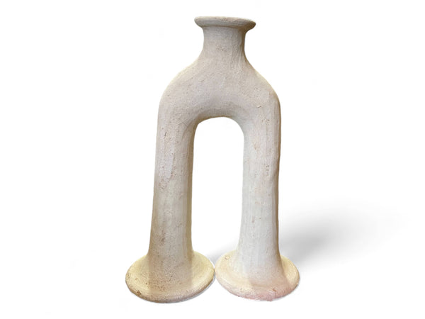 Handcrafted Unglazed Tamegroute Abstract Ecru Big Elephant's Foot Candlestick Sculpture