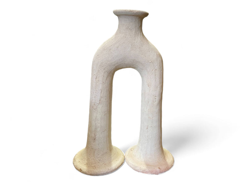 Handcrafted Unglazed Tamegroute Abstract Ecru Big Elephant's Foot Candlestick Sculpture