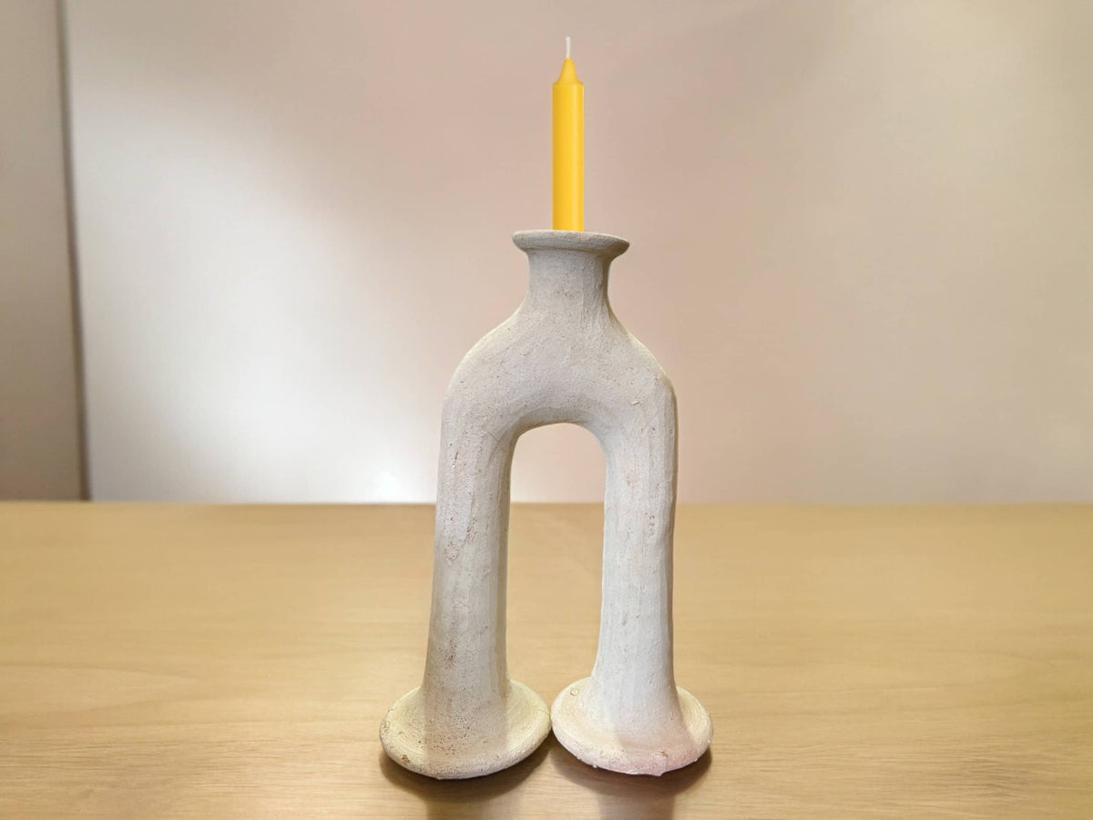 Handcrafted Unglazed Tamegroute Abstract Ecru Big Elephant's Foot Candlestick Sculpture