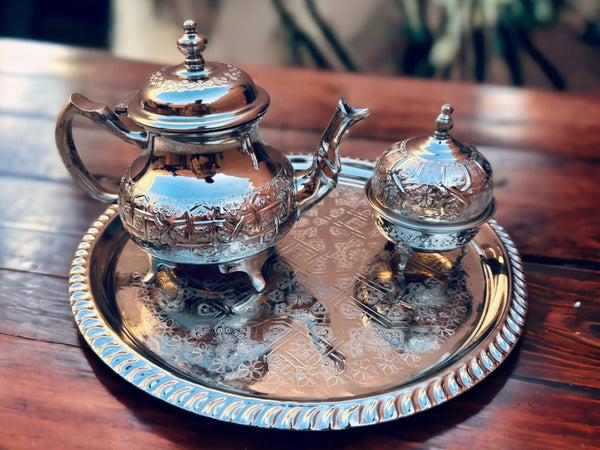Moroccan Elegance: Handcrafted Teapot and Tray Set