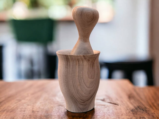 Authentic Moroccan Walnut Wood Mortar and Pestle - Artisanal Spice Grinding Set for a Touch of Tradition