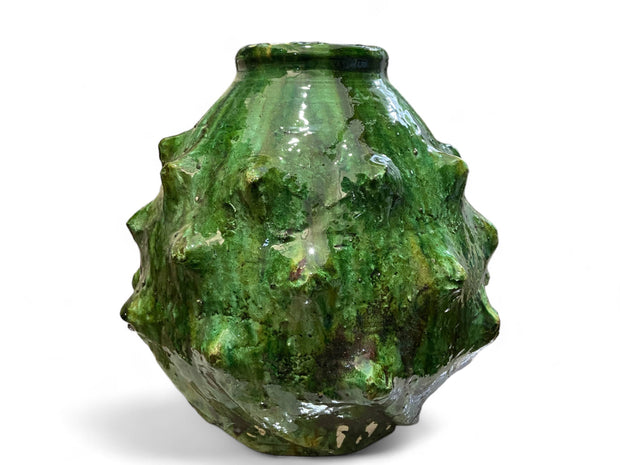  Green Glazed Vase on a white background