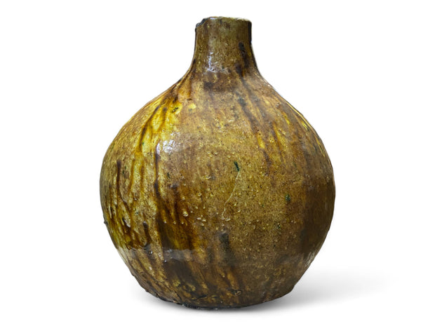 Artisan Handmade Moroccan Tamegroute  Ochre Glazed Round Vase