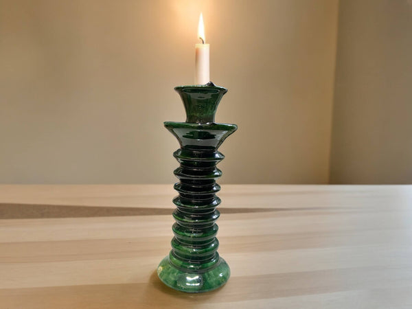 Handmade Moroccan Tamegroute Green Glaze Twisted Candle Holder